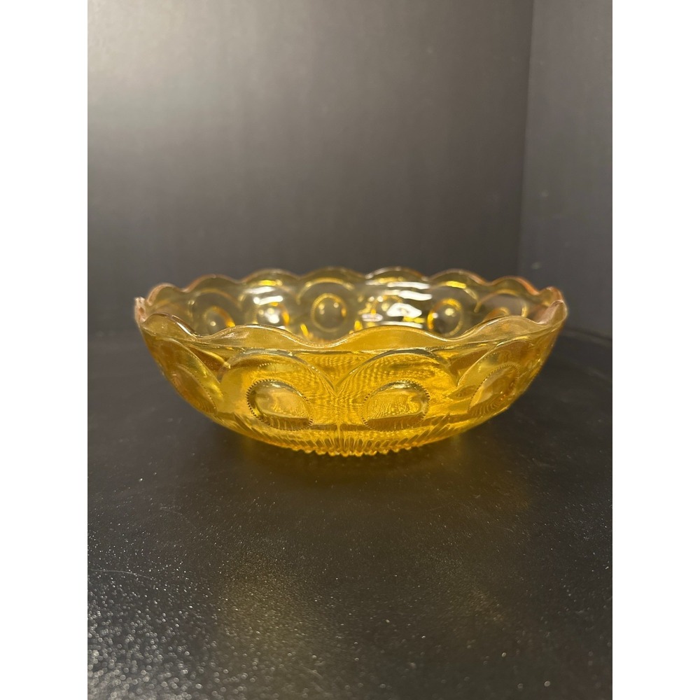 Vintage Bartlett-Collins Manhattan Amber Glass Bowl 8.5" Honeycomb Coin Dot